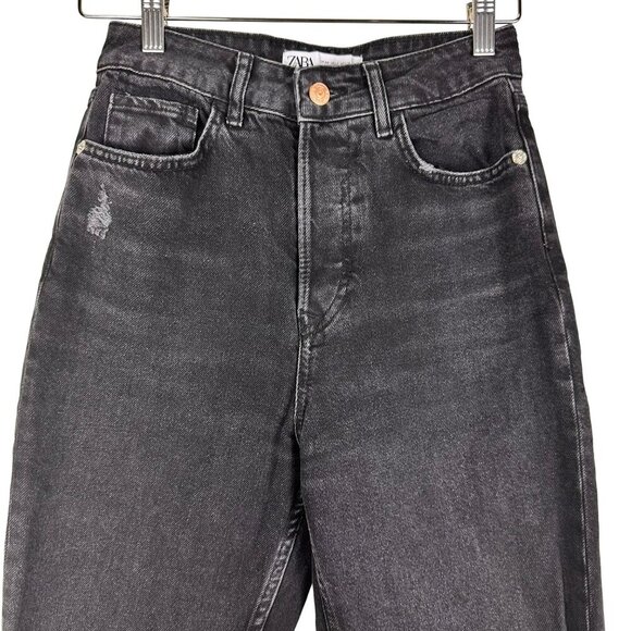 Zara Women's High Rise Distressed Mom Black Jeans Size 2 - Picture 4 of 9